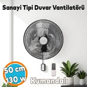 Sanayi Tipi Kumandalı Duvar Vantilatörü 50 cm 130 W Endüstriyel Sessiz Duvara Monte Fan - 1