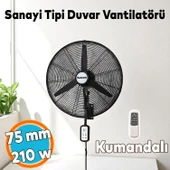 Sanayi Tipi Kumandalı Duvar Vantilatörü 75 cm 210W Endüstriyel Sessiz Duvara Monte Zincirli Fan - 1