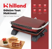Hilland Organik %100 Demir Döküm Plakalı Tost Makinesi Bordo - Temizleme Fırçası Hediyeli - 1