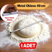 Alüminyum Silindir Yuvarlak Metal Oklava Tekli 49 cm Mutfak Börek Hamur Un Yufka Açma Krom Renk thumbnail 1