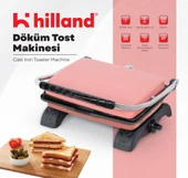 Hilland Organik %100 Demir Döküm Plakalı Tost Makinesi Pembe - Temizleme Fırçası Hediyeli - 1