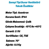 Sanayi Tipi Duvar Vantilatörü 50 cm 130W Endüstriyel Sessiz Duvara Monte Zincirli Fan - 2