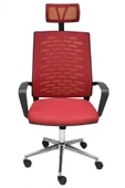 Porziyon Nadya Kırmızı Fileli Krom Yönetici Ofis Büro Bilgisayar Çalışma Koltuğu - Sandalyesi - 1
