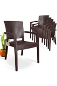 ZİYNET HOME Rattan Sandalye 6 Adet Rattan Victor Kollu Sandalye Koltuk 6'lı Set A plus - 5