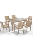 ZİYNET HOME 6 Adet Victor Koltuk Rattan Bahçe Balkon Masa Takımı 6 Kişilik 90x150cm Camlı Set Pro 1. Kalite - 1