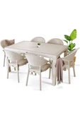 ZİYNET HOME Bambu Pro 90x150cm Rattan Bahçe Balkon Masa Takımı 6 Kişilik Camsız Set Cappuccino 1. Kalite - 1