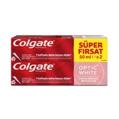 Colgate Optic White Parıldayan Beyazlık Diş Macunu Süper Fırsat Paket 50 ml x 2 Adet - 1