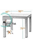 ZİYNET HOME 90x90 cm Rattan 4 Kişilik Masa Takımı Camsız Bambu Sandalye Bahçe Teras Takımı Oturma Grubu - 2