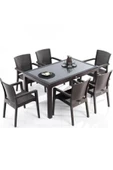 ZİYNET HOME 6 Adet Victor Koltuk Rattan Bahçe Balkon Masa Takımı 6 Kişilik 90x150cm Camlı Set Pro 1. Kalite - 2