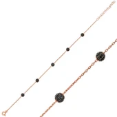 925 Ayar Gümüş Rose Siyah Toplu Bileklik thumbnail 2