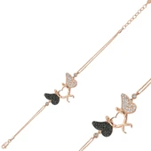 925 Ayar Gümüş Rose Kalpli Melek Bileklik thumbnail 1