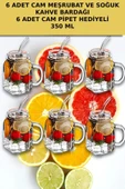 6'lı Kavanoz Bardak Pipet Hediyeli Set Model Kokteyl Soğuk Kahve Meşrubat Bardak Seti 350 ml - 1