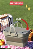 17 Litre Gri Katlanır  Piknik Kamp Çantası Sepeti - 1
