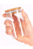 6'lı Cam Vakumlu Bambu Kapaklı Borosilikat Baharatlık, Saklama Kabı, Çerezlik (200 ml) - 6