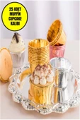 25 Adet Muffin-Cupcake Kalıbı Yağ Geçirmez Pişirme Kalıpları Doğum Günü, Düğün, Noel için (Altın) - 1