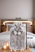 2 Litre Ponponlu Yumuşak Peluş Sıcak Su Torbası Gri - 6