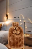 2 Litre Ponponlu Yumuşak Peluş Sıcak Su Torbası Açık Kahve - 5
