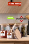 6'lı Cam Vakumlu Bambu Kapaklı Borosilikat Baharatlık, Saklama Kabı, Çerezlik (200 ml) - 1