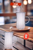 2 Adet Ehlikey Borosilikat Çay Bardağı, Isıya Dayanıklı Sunum Bardağı, Kulplu Çay Bardağı (225 ml) - 1