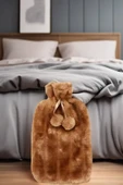 2 Litre Ponponlu Yumuşak Peluş Sıcak Su Torbası Açık Kahve - 3