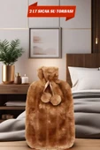 2 Litre Ponponlu Yumuşak Peluş Sıcak Su Torbası Açık Kahve - 1