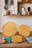 3'lü Bambu Oval Tepsi, Servis Tepsileri, Iskandinav Tepsi Seti, Çay Tepsisiı - 2