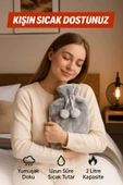 2 Litre Ponponlu Yumuşak Peluş Sıcak Su Torbası Gri - 2