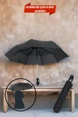 Tam Otomatik Rüzgarda Kırılmayan Siyah 8 Fiber Telli Pongee Kumaş Şemsiye - 1