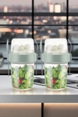2 ADET Diyet & Kahvaltı için Çatal & Kaşıklı Kapaklı Yoğurt Müsli Salata Meyve Saklama Kabı - 800 ml - 2