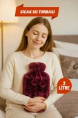 2 Litre Ponponlu Yumuşak Peluş Sıcak Su Torbası Fuşya - 2