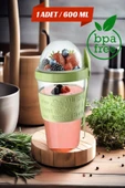 1 ADET Diyet & Kahvaltı için Çatal & Kaşıklı Kapaklı Yoğurt Müsli Salata Meyve Saklama Kabı - 600 ml - 1