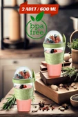 2 ADET Diyet & Kahvaltı için Çatal & Kaşıklı Kapaklı Yoğurt Müsli Salata Meyve Saklama Kabı - 600 ml - 1
