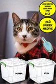 2 Adet 8 LT 3'lü Kürek Hediyeli Kedi Köpek Kuru Mama Kum Saklama Kabı Kutusu Seti - 1