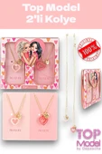 Top Model 2'li Kolye Takı Seti Pembe - 1