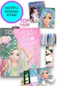 Top Model Kızlar Boyanabilir Şablonlu Stickerli Tasarım Defteri - 1