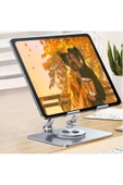 Metal Tablet Standı 360 Derece Dönebilen Yükseltilmiş Masaüstü Ayarlanabilir Katlanır - 5