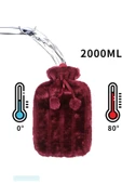 2 Litre Ponponlu Yumuşak Peluş Sıcak Su Torbası Fuşya - 2