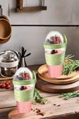 2 ADET Diyet & Kahvaltı için Çatal & Kaşıklı Kapaklı Yoğurt Müsli Salata Meyve Saklama Kabı - 600 ml - 2