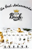 24'Lü Logolu Plastik Gümüş Renk Ayaklı Şampanya Kadehi 24 Adet Parti Team Bride Kadeh Seti - 4