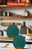 2'li Yeşil Mutfak Sebze Meyve Et Balık Ekmek Doğrama Kesme Tahtası Standlı Kesim Panosu - 1
