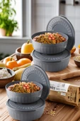 4 Adet Kapaklı Yuvarlak Saklama Kabı Seti - Kase Mikrodalga & Difriz Uyumlu 4 Lt Antrasit - 2