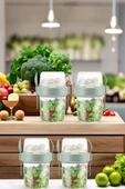 4 Adet Diyet & Kahvaltı Için Çatal & Kaşıklı Kapaklı Yoğurt Müsli Salata Meyve Saklama Kabı - 800 ml - 3