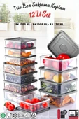 12'Li Set Kare Mikrodalga & Difriz Uyumlu Trio Saklama Kabı X4 0,75 Lt/1 Lt/1,5 Lt - 1