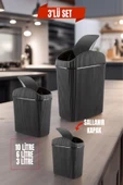 3'lü Çöp Kovası, Mutfak, Banyo, Tuvalet, Ofis Çöp Kutusu Siyah - 1