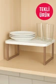 1 Adet Raf Yükseltici Set – Beyaz Tabla Açık Kahverengi Ayak | Mutfak Dolabı ve Tezgâh Düzenleyici - 1