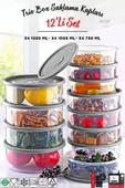 12'li Set Yuvarlak Mikrodalga & Difriz Uyumlu Trio Saklama Kabı X4 0,75 Lt/1 Lt/1,5 Lt - 1
