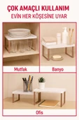 1 Adet Raf Yükseltici Set – Beyaz Tabla Açık Kahverengi Ayak | Mutfak Dolabı ve Tezgâh Düzenleyici - 2