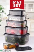 6 Lı Dikdörtgen Antrasit Saklama Kabı Seti 300 Ml-500 ml 800 ml 1200 ml 1900 ml 2900 ml - 1