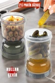 2 Adet Kum Saati Süzgeçli Zeytinlik - Zeytin Turşuluk Saklama Kabı Şeffaf -1 No - 1