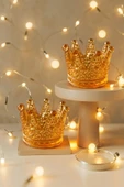 2'li Set Kristal Taç Mumluk Gold - 1